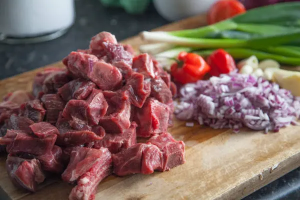 Fresh beef, red onions and tomatoes for lomo saltado